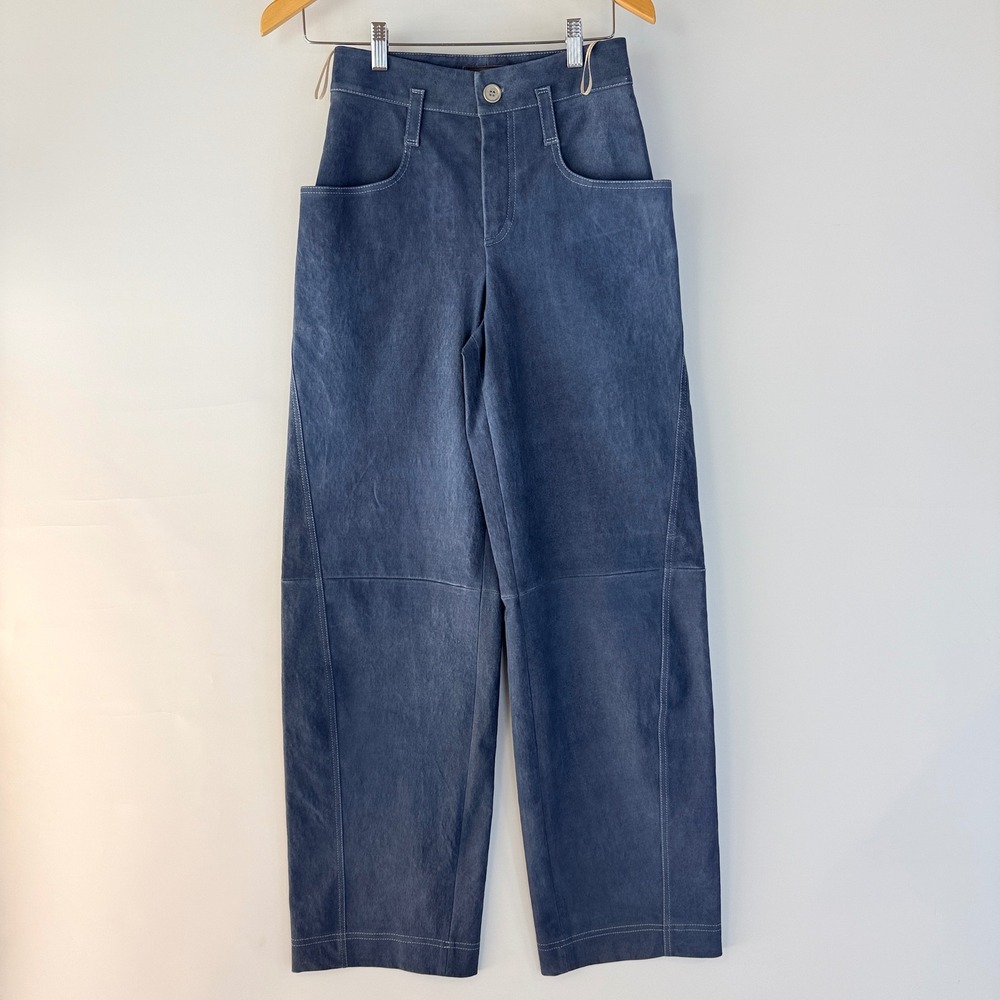 Stouls Cassidy Wide-Leg Leather Pants Women 26X32 XXS Blue High Rise $1500